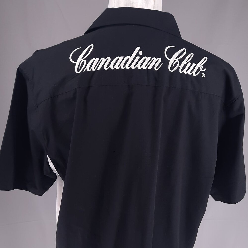 Canadian Club Whiskey Black Camp Shirt Men's Size XL Embroidered Spell out